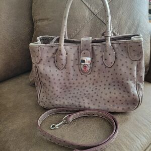 Vintage Dooney Bourke Brown Emboss Ostrich Leather Satchel/Crossbody Strap&Charm